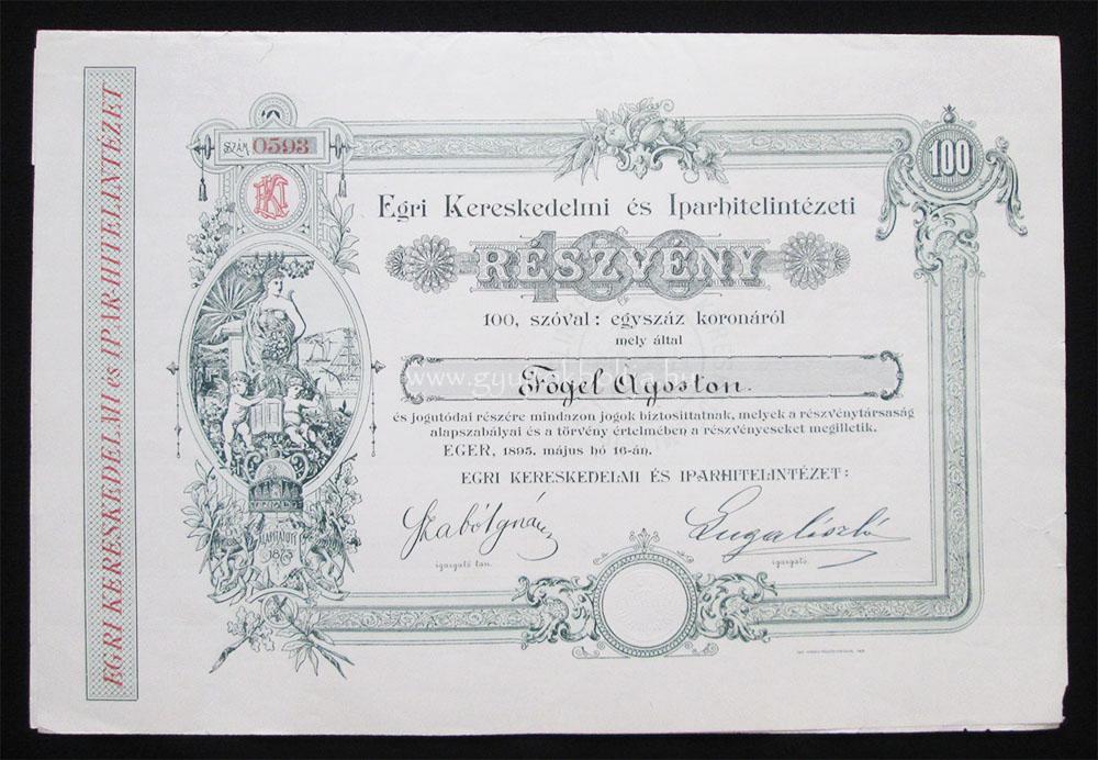 Egri Kereskedelmi s Iparhitelintzet rszvny 1895 Eger